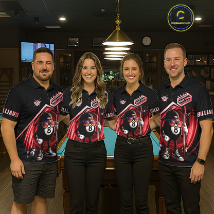 Red Funny 8 Ball Billiard Shirt For Women Custom Pool Team Shirt, Billiard Jersey Polo & 1/4 Zip TDM5645