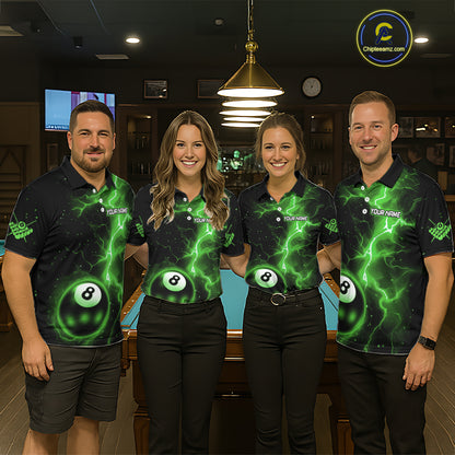 Green 8 Ball Thunder Lightning Billiard Shirt For Women Custom Pool Team Jersey Polo & 1/4 Zip TDM6259