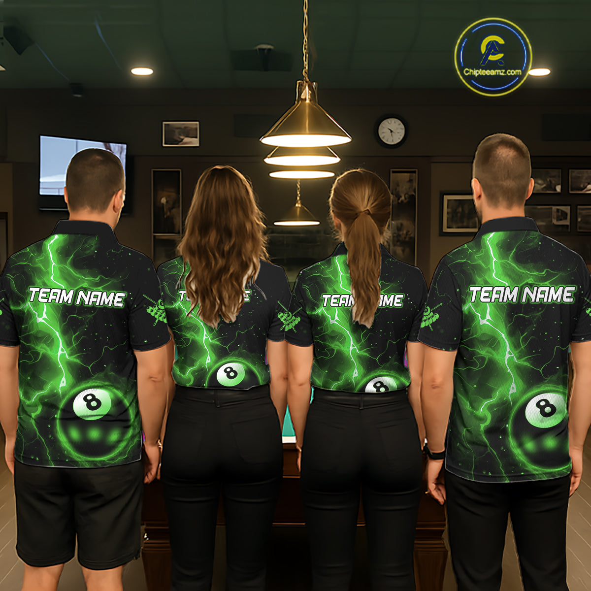 Green 8 Ball Thunder Lightning Billiard Shirt For Women Custom Pool Team Jersey Polo & 1/4 Zip TDM6259