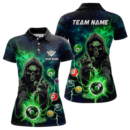 Green Billiard Death Skeleton Women Polo & Quarter-Zip Shirts Customized Team League Billiard Jerseys TDM1752