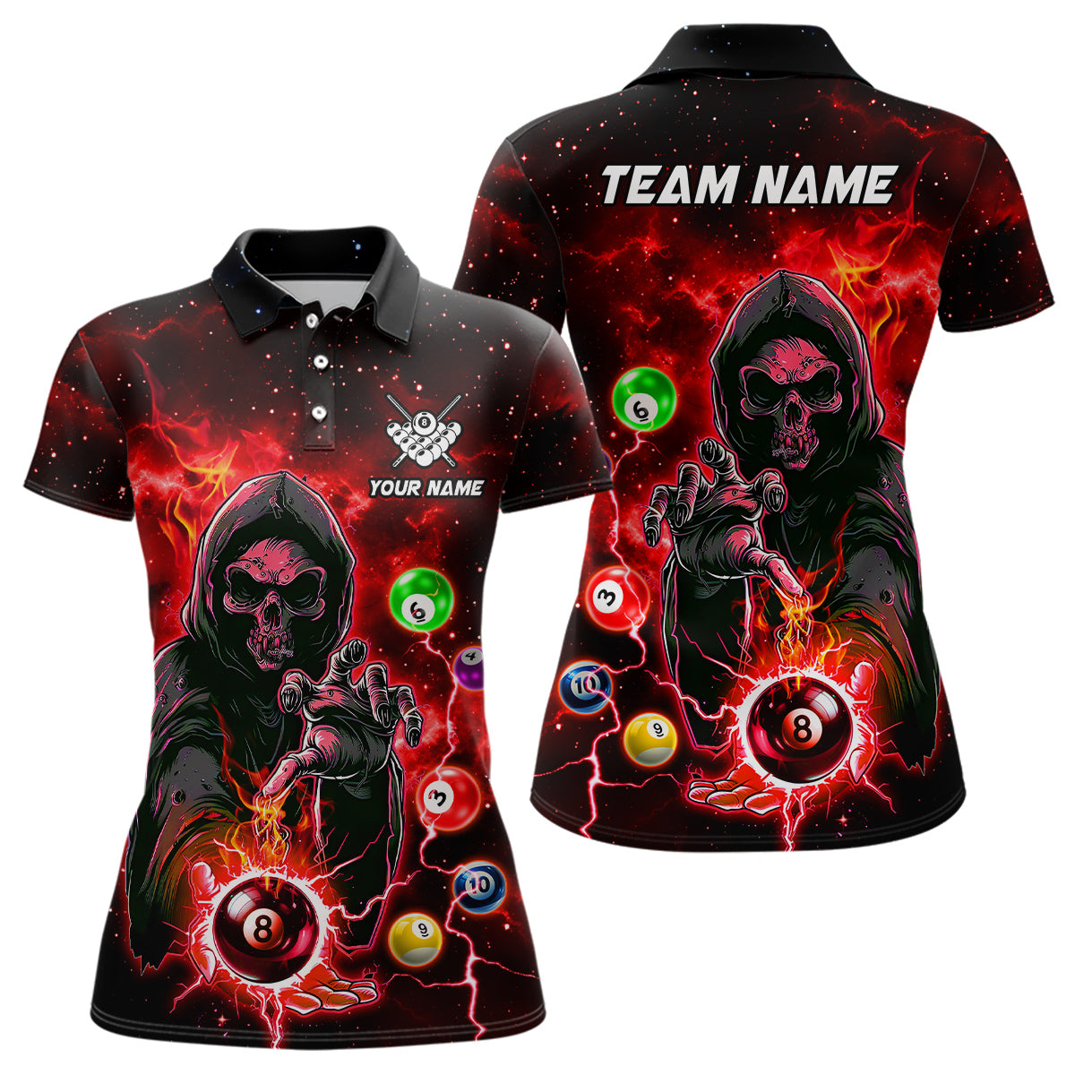 Red Billiard Grim Reaper Women Polo & Quarter-Zip Shirts Customized Team League Billiard Jerseys TDM1748