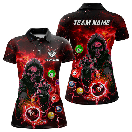 Red Billiard Death Skeleton Women Polo & Quarter-Zip Shirts Customized Team League Billiard Jerseys TDM1748