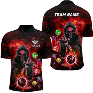 Red Billiard Death Skeleton Men Polo & Quarter-Zip Shirts Customized Team League Billiard Jerseys TDM1748