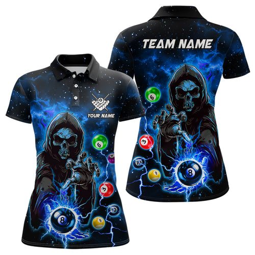 Blue Billiard Death Skeleton Women Polo & Quarter-Zip Shirts Customized Team League Billiard Jerseys TDM1749