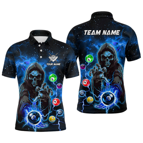 Blue Billiard Death Skeleton Men Polo & Quarter-Zip Shirts Customized Team League Billiard Jerseys TDM1749