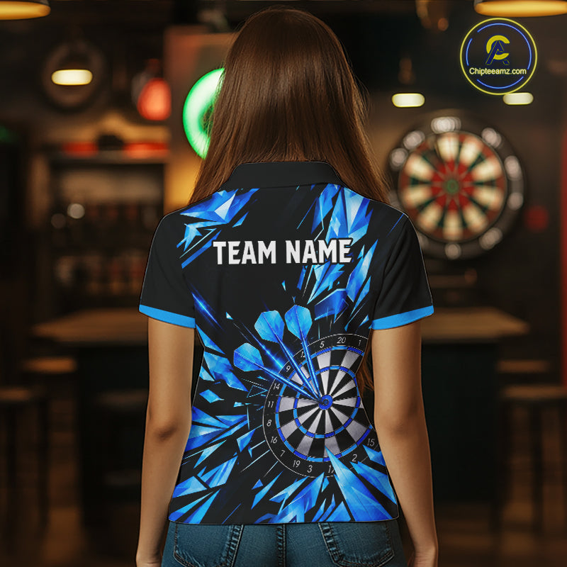 Personalized Black And Blue Shattered Darts Shirts For Women Custom Darts Jersey Team Polo & 1/4 Zip TDM8131