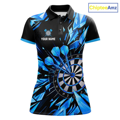 Personalized Black And Blue Shattered Darts Shirts For Women Custom Darts Jersey Team Polo & 1/4 Zip TDM8131
