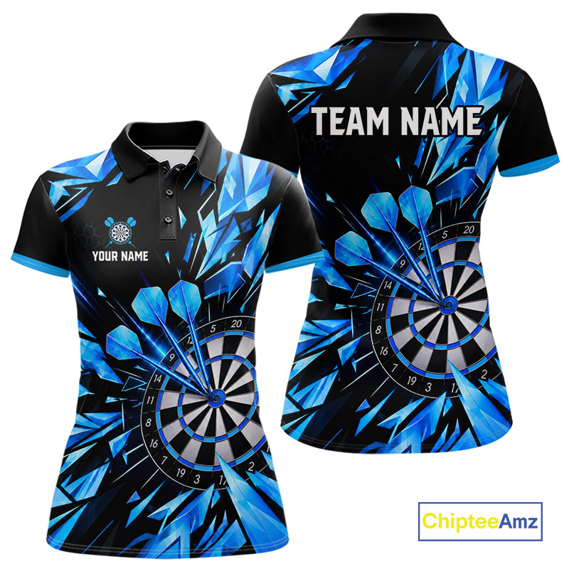 Personalized Black And Blue Shattered Darts Shirts For Women Custom Darts Jersey Team Polo & 1/4 Zip TDM8131