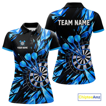 Personalized Black And Blue Shattered Darts Shirts For Women Custom Darts Jersey Team Polo & 1/4 Zip TDM8131