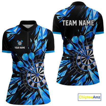 Personalized Black And Blue Shattered Darts Shirts For Women Custom Darts Jersey Team Polo & 1/4 Zip TDM8131