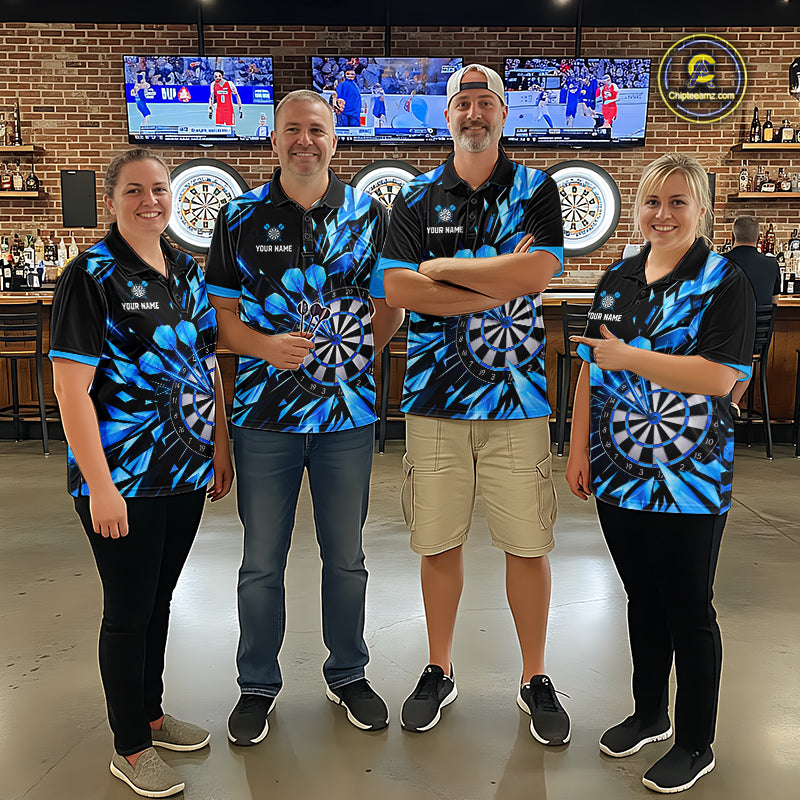Personalized Black And Blue Shattered Darts Shirts For Women Custom Darts Jersey Team Polo & 1/4 Zip TDM8131