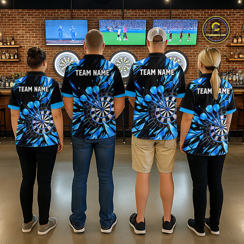Personalized Black And Blue Shattered Darts Shirts For Women Custom Darts Jersey Team Polo & 1/4 Zip TDM8131