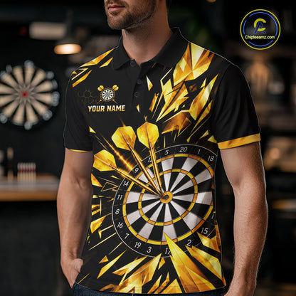 Personalized Black And Gold Shattered Darts Shirts For Men Custom Darts Jersey Team Polo & 1/4 Zip TDM8132