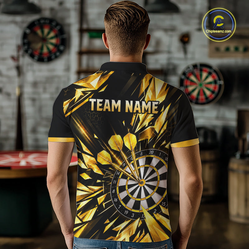 Personalized Black And Gold Shattered Darts Shirts For Men Custom Darts Jersey Team Polo & 1/4 Zip TDM8132
