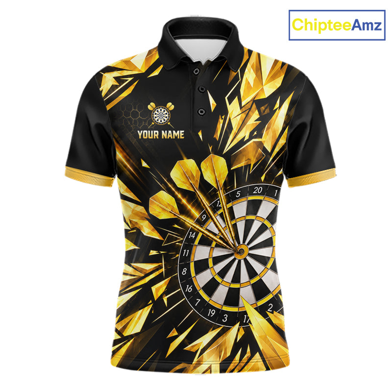 Personalized Black And Gold Shattered Darts Shirts For Men Custom Darts Jersey Team Polo & 1/4 Zip TDM8132