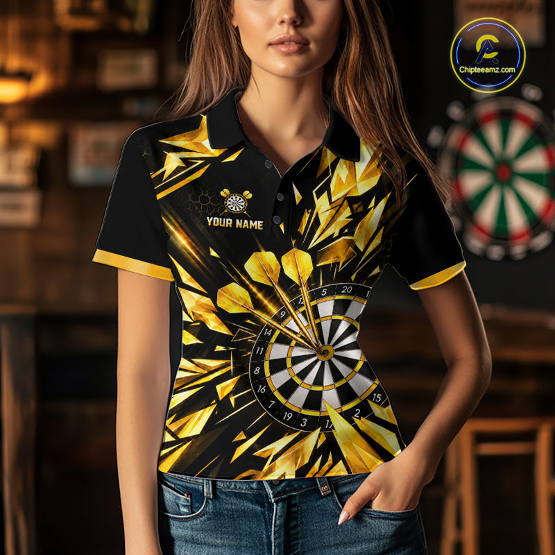 Personalized Black And Gold Shattered Darts Shirts For Women Custom Darts Jersey Team Polo & 1/4 Zip TDM8132