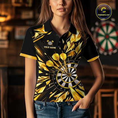 Personalized Black And Gold Shattered Darts Shirts For Women Custom Darts Jersey Team Polo & 1/4 Zip TDM8132