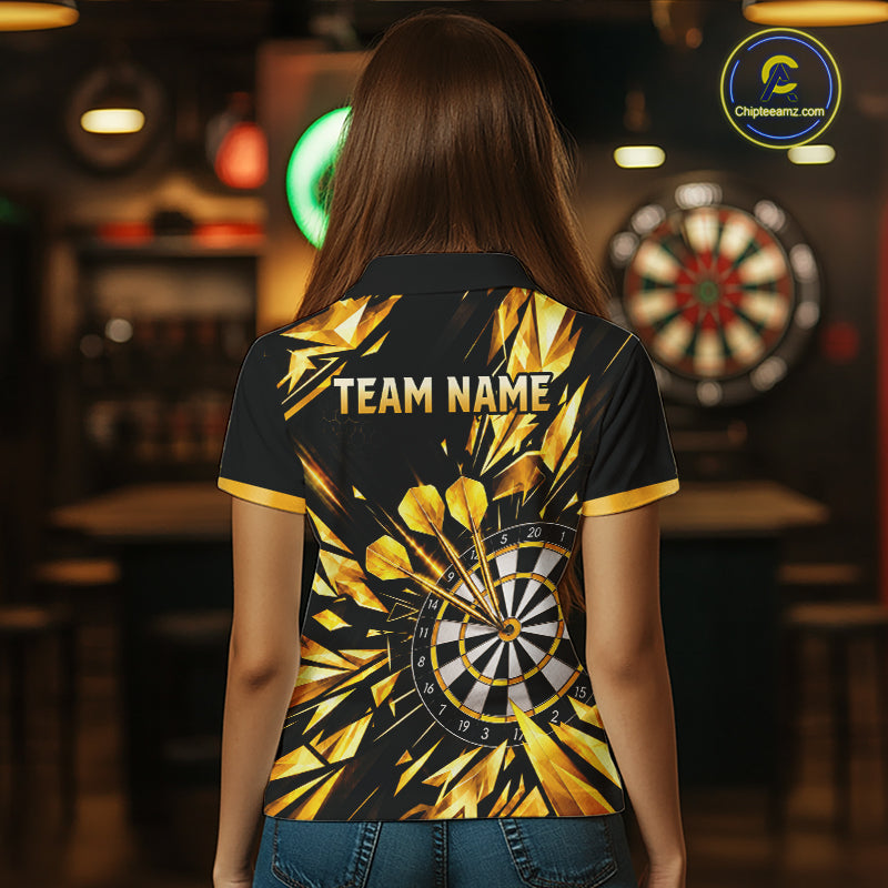 Personalized Black And Gold Shattered Darts Shirts For Women Custom Darts Jersey Team Polo & 1/4 Zip TDM8132