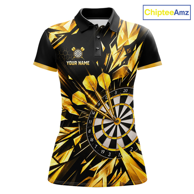 Personalized Black And Gold Shattered Darts Shirts For Women Custom Darts Jersey Team Polo & 1/4 Zip TDM8132