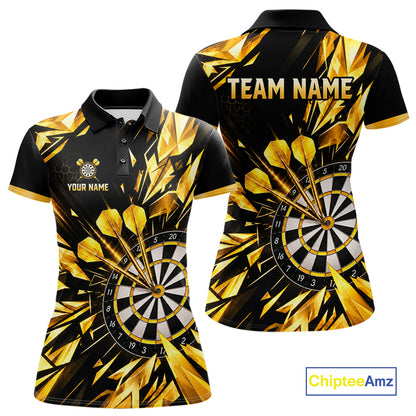 Personalized Black And Gold Shattered Darts Shirts For Women Custom Darts Jersey Team Polo & 1/4 Zip TDM8132
