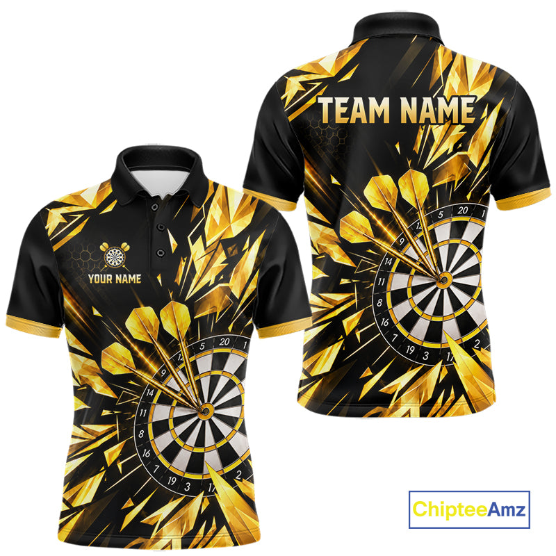 Personalized Black And Gold Shattered Darts Shirts For Men Custom Darts Jersey Team Polo & 1/4 Zip TDM8132