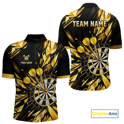 Personalized Black And Gold Shattered Darts Shirts For Men Custom Darts Jersey Team Polo & 1/4 Zip TDM8132