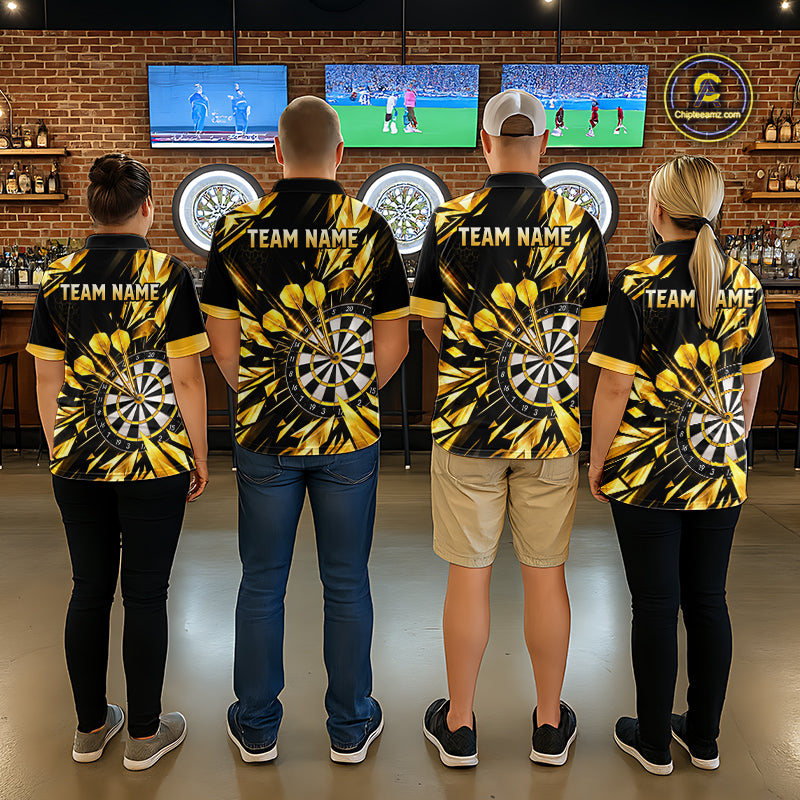 Personalized Black And Gold Shattered Darts Shirts For Men Custom Darts Jersey Team Polo & 1/4 Zip TDM8132