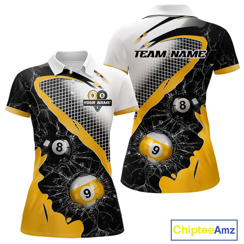Black And Yellow 8 Ball & 9 Ball Break Glass Billiard Jersey For Women Custom Pool Team Shirts TDM7159