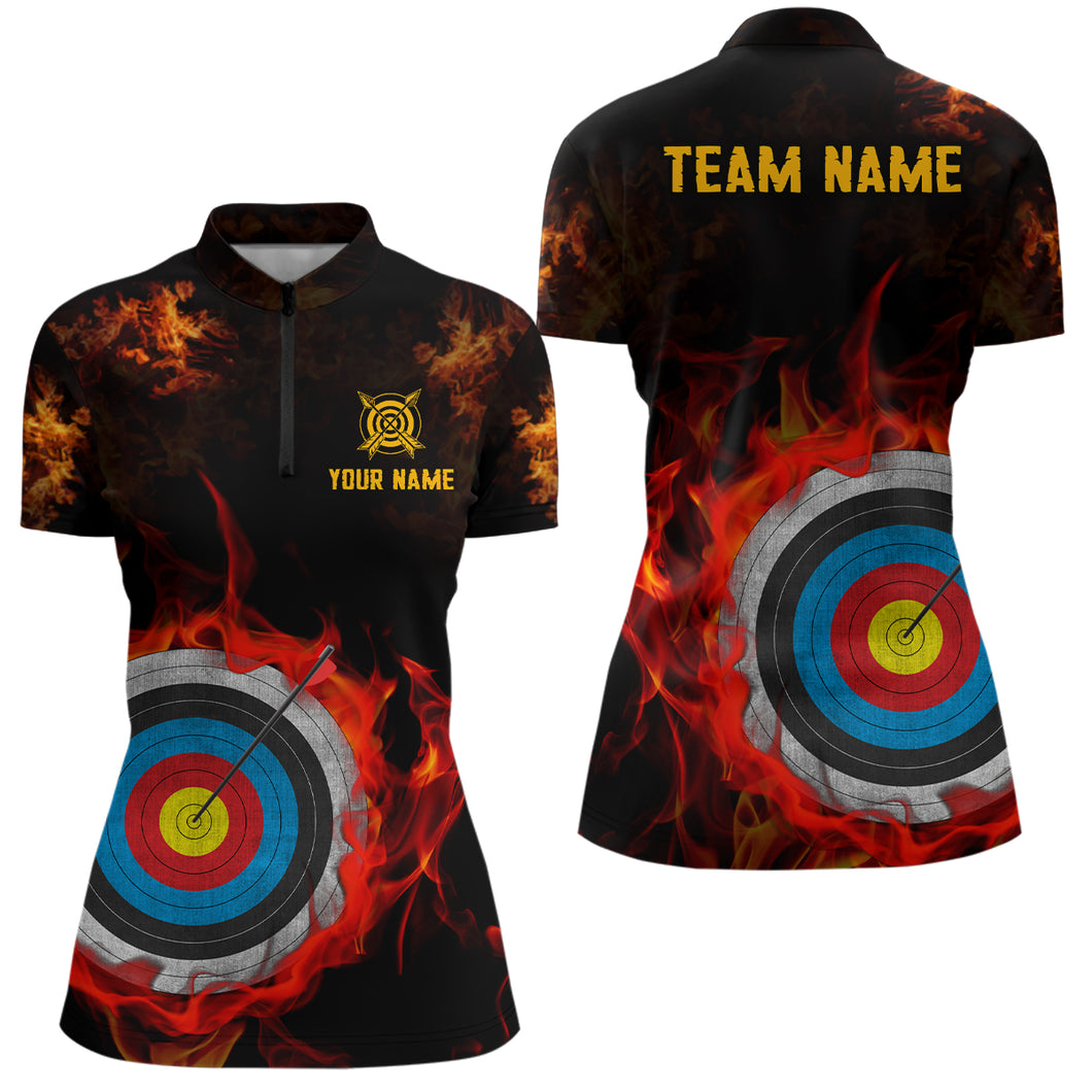 Personalized Archery Target On Fire Quarter-Zip Shirts For Women Custom 3d Archery Shirts TDM0506