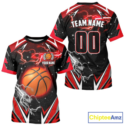 Black And Red Custom Thunder Lightning Basketball Shirt, Best Basketball Jerseys Uniform TDM5671