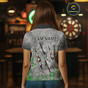 Custom Green Grey Grunge Dart Shirt With Pocket Option For Women, Darts Jersey TDM4528