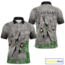 Load image into Gallery viewer, Custom Green Grey Grunge Dart Shirt With Pocket Option For Men, Darts Jersey TDM4528