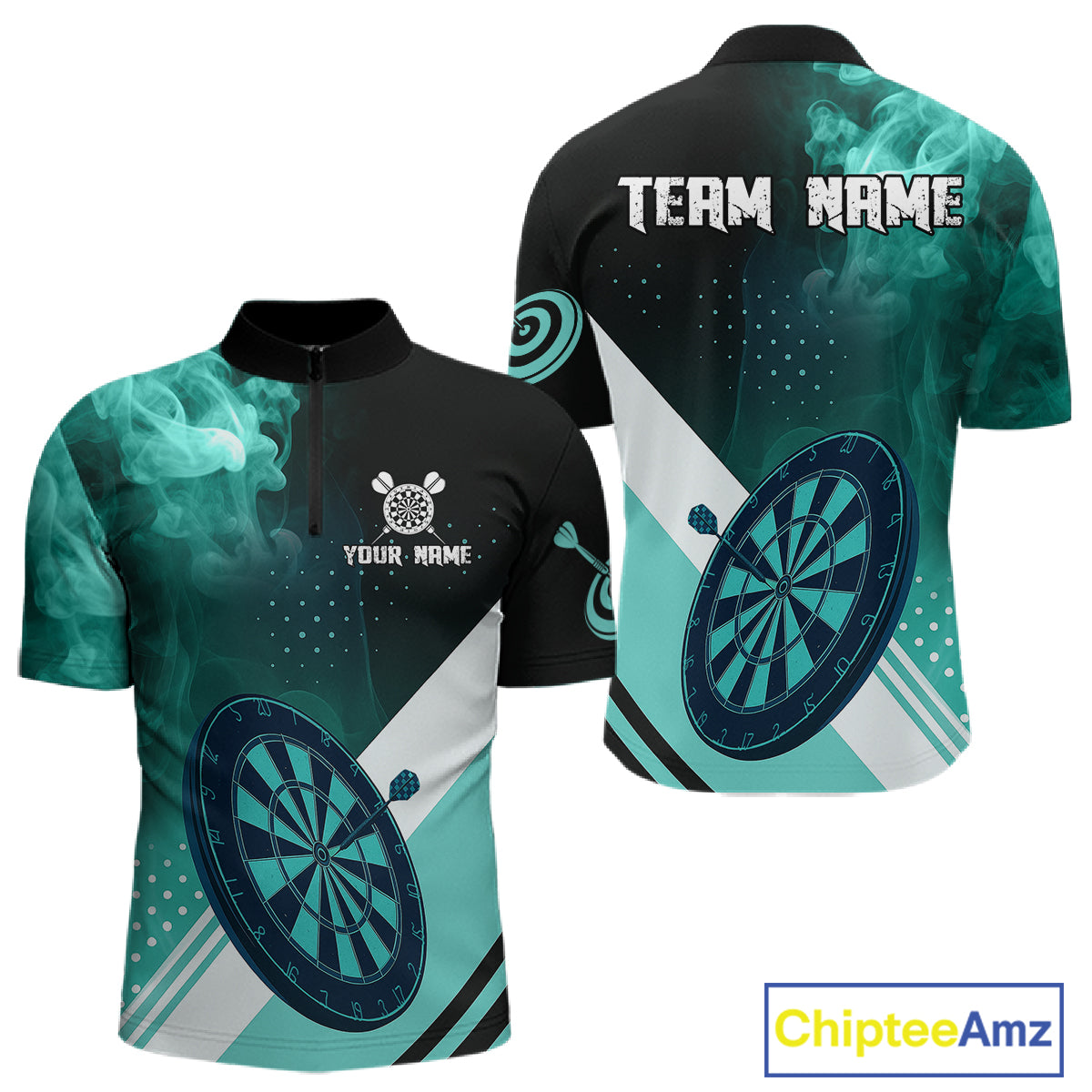 Personalized Turquoise Smoke Darts Shirt For Men Custom Darts Jersey Team Polo & 1/4 Zip Outfit TDM4534