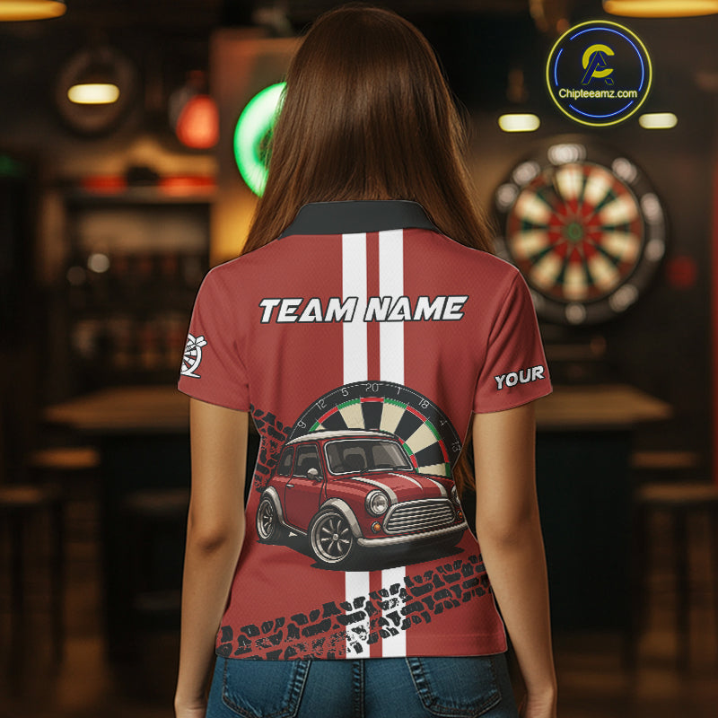 Personalized Red Funny Car Dart Shirts For Women Custom Darts Team Jerseys Polo & Quarter Zip TDM4151