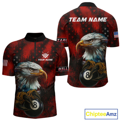 Black And Red American Flag Eagle Billiard Shirt For Men Custom Claw 8 Ball Pool Team Jersey TDM4317