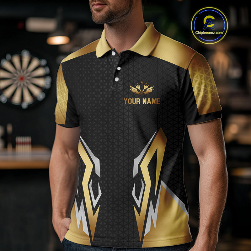 Black And Golden Funny Crown Darts Shirt For Men Custom Darts Jerseys Team Polo & Quarter Zip TDM4324