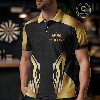 Black And Golden Funny Crown Darts Shirt For Men Custom Darts Jerseys Team Polo & Quarter Zip TDM4324