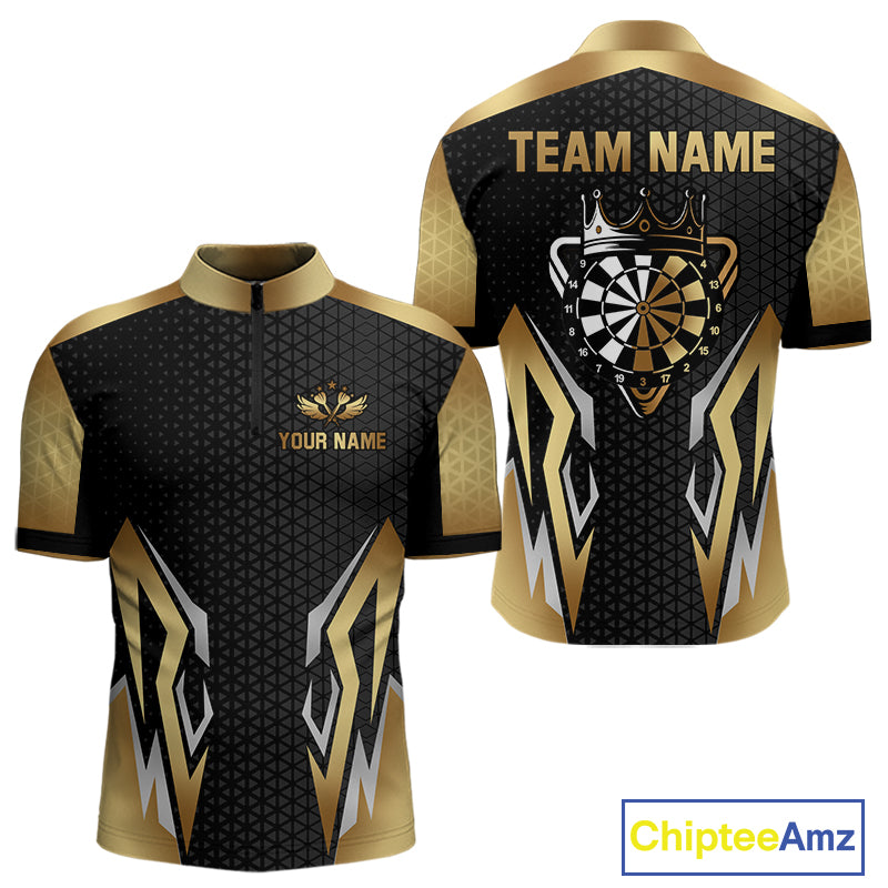 Black And Golden Funny Crown Darts Shirt For Men Custom Darts Jerseys Team Polo & Quarter Zip TDM4324
