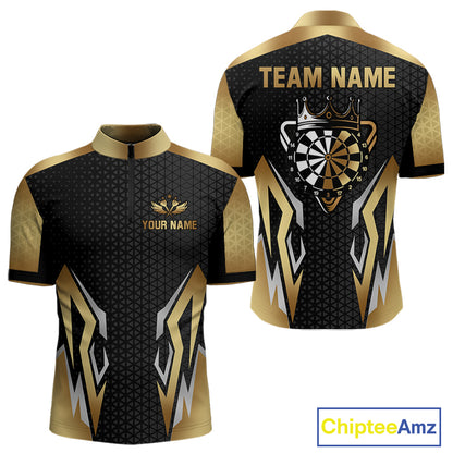 Black And Golden Funny Crown Darts Shirt For Men Custom Darts Jerseys Team Polo & Quarter Zip TDM4324