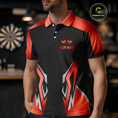 Black And Red Funny Crown Darts Shirt For Men Custom Darts Jerseys Team Polo & Quarter Zip TDM4325