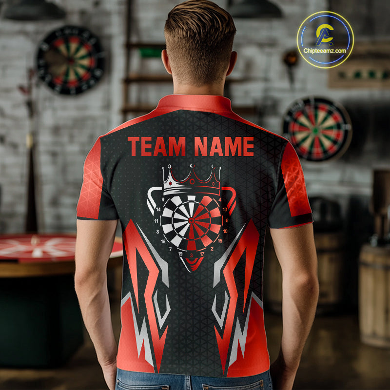 Black And Red Funny Crown Darts Shirt For Men Custom Darts Jerseys Team Polo & Quarter Zip TDM4325