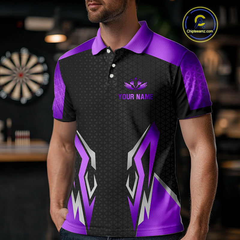Black And Purple Funny Crown Darts Shirt For Men Custom Darts Jerseys Team Polo & Quarter Zip TDM4326