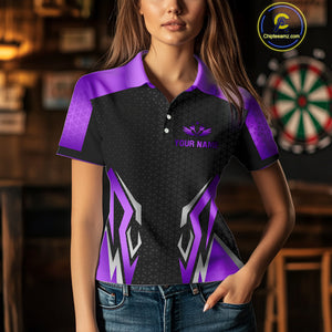 Black And Purple Crown Darts Shirt For Women Custom Darts Jerseys Team Polo & Quarter Zip Uniform TDM4326