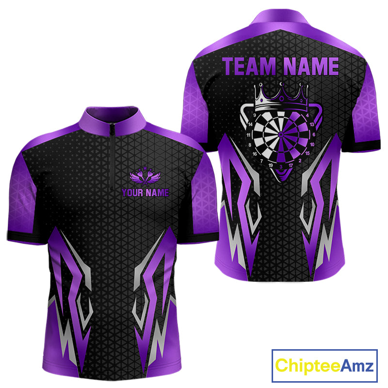 Black And Purple Funny Crown Darts Shirt For Men Custom Darts Jerseys Team Polo & Quarter Zip TDM4326