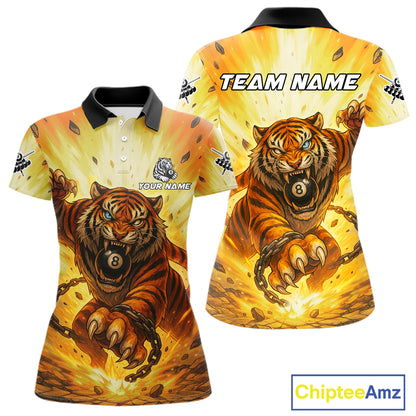 Personalized Yellow 8 Ball Pool Tiger Billiard Shirt For Women Custom Billiard Team Jersey Outfit TDM4540