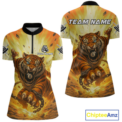 Personalized Yellow 8 Ball Pool Tiger Billiard Shirt For Women Custom Billiard Team Jersey Outfit TDM4540