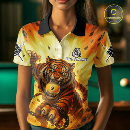 Personalized Yellow 9 Ball Pool Tiger Billiard Shirt For Women Custom Billiard Team Jersey Outfit TDM4541