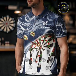 Personalized Marble Swirl Dart Shirts For Men Custom Funny Darts Team Jersey Polo & 1/4 Zip |Blue TDM4161