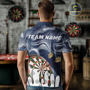 Personalized Marble Swirl Dart Shirts For Men Custom Funny Darts Team Jersey Polo & 1/4 Zip |Blue TDM4161