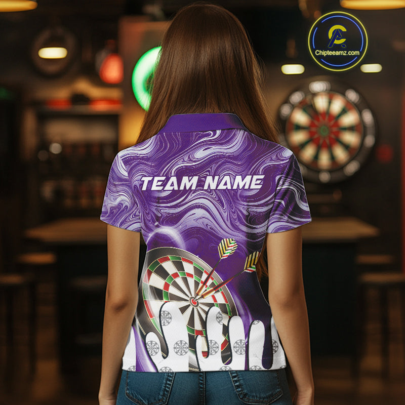 Personalized Marble Swirl Dart Shirt For Women Custom Funny Darts Jersey Team Polo & 1/4 Zip|Purple TDM4162